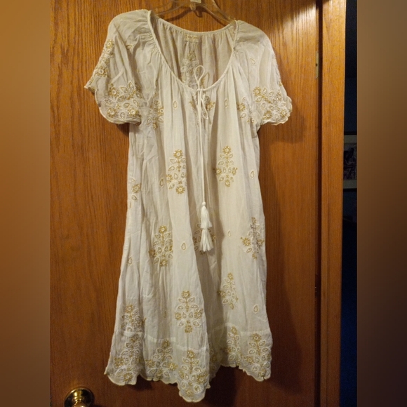 Womens Lula Soul Cotton Dress White Embellished Boho Hippy Casual Medium - Picture 1 of 7